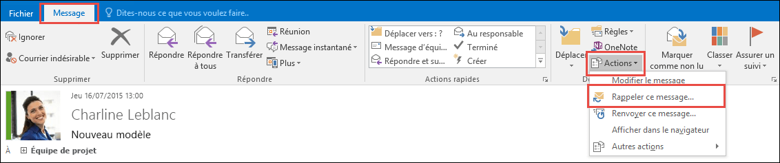 microsoft office 365 rappeler email