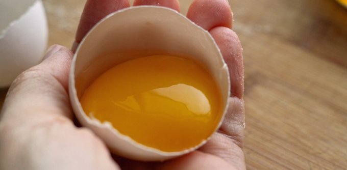 oeuf cru main