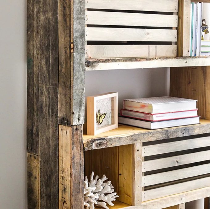 palette bois bibliotheque
