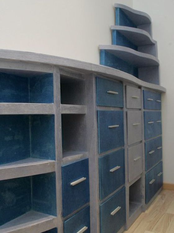 rangement bleu gris